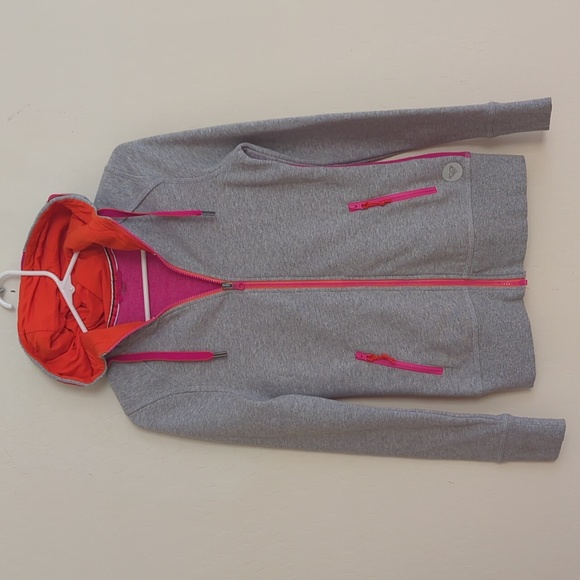 Roxy Hooded Jacket Grey Pink Orange Zip Up - Size XS - Picture 1 of 9